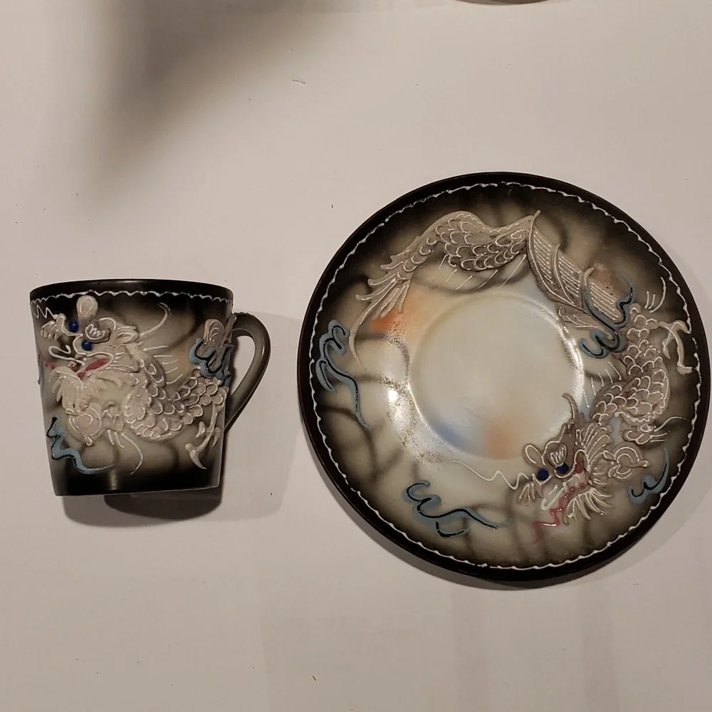Demitasse Textured White Dragon Set - Picture 2 of 8